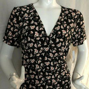 SIGNATURE By ROBBIE BEE LADIES BLACK & PINK FLORAL FLORAL PLUS SIZE DRESS